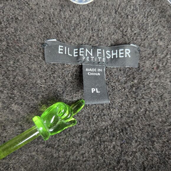 Eileen Fisher Petite 100% Wool Coat Sz PL Brown Asymmetric Collar Snap Button - Picture 3 of 5